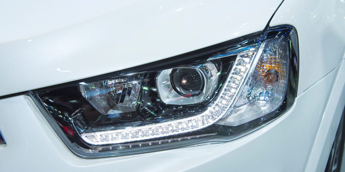 Headlight of a modern luxury car, auto detail,car care concept ,daytime running light